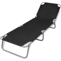 vidaXL Folding Sun Lounger Powder-coated Steel Black, Black