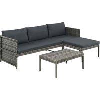 vidaXL 3 Piece Garden Lounge Set with Cushions Poly Rattan Grey, Grey