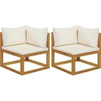 vidaXL Sectional Corner Sofas 2 pcs with Cushions Solid Wood Acacia, Cream