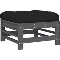 vidaXL Garden Footstool with Cushion Grey Solid Wood Pine, Grey
