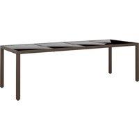 vidaXL Garden Table with Glass Top Brown Poly Rattan, Brown