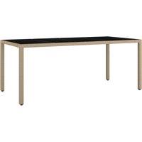 vidaXL Garden Table with Glass Top Beige Poly Rattan&Tempered Glass, Cream