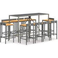 vidaXL 11 Piece Garden Bar Set Grey Poly Rattan& Solid Wood Acacia, Grey