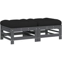 vidaXL Garden Footstools with Cushions 2pcs Grey Solid Wood Pine, Grey