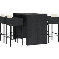 vidaXL 5 Piece Garden Bar Set with Cushions Black Poly Rattan, Black