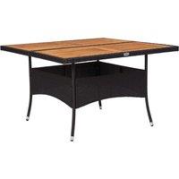 vidaXL Outdoor Dining Table Black Poly Rattan and Solid Acacia Wood, Black