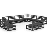 vidaXL 12 Piece Garden Lounge Set Black Solid Pinewood, Black