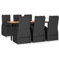 vidaXL 7 Piece Garden Dining Set Black Poly Rattan&Solid Wood Acacia, Black