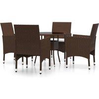 vidaXL 5 Piece Garden Bistro Set Poly Rattan and Tempered Glass Brown, Brown