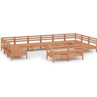 vidaXL 12 Piece Garden Lounge Set Honey Brown Solid Wood Pine, Brown