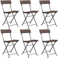 vidaXL Folding Bistro Chairs 6 pcs Brown Poly Rattan and Steel, Brown