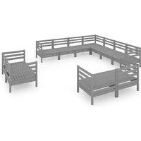 vidaXL 11 Piece Garden Lounge Set Solid Wood Pine Grey, Grey
