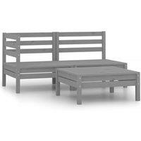 vidaXL 3 Piece Garden Lounge Set Solid Pinewood Grey, Grey