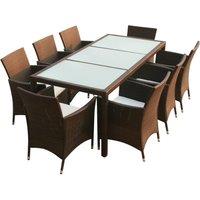 vidaXL 9 Piece Outdoor Dining Set with Cushions Poly Rattan Brown, Brown