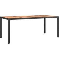 vidaXL Garden Table with Wooden Top Black Poly Rattan&Solid Wood Acacia, Black