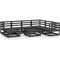 vidaXL 8 Piece Garden Lounge Set Black Solid Pinewood, Black