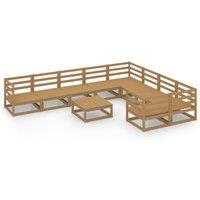vidaXL 10 Piece Garden Lounge Set Solid Pinewood, Brown