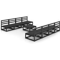 vidaXL 9 Piece Garden Lounge Set Black Solid Pinewood, Black