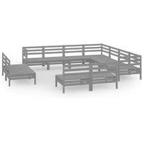vidaXL 11 Piece Garden Lounge Set Solid Wood Pine Grey, Grey