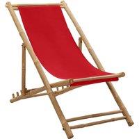 vidaXL Deck Chair Bamboo and Canvas Red, Red