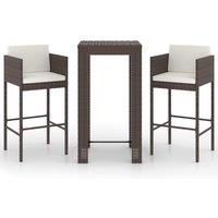 vidaXL 3 Piece Garden Bar Set with Cushions Poly Rattan Brown, Brown
