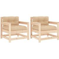 vidaXL Garden Chairs with Cushions 2 pcs Solid Wood Pine, Brown