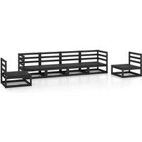 vidaXL 6 Piece Garden Lounge Set Black Solid Pinewood, Black