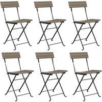 vidaXL Folding Bistro Chairs 6 pcs Grey Poly Rattan and Steel, Grey