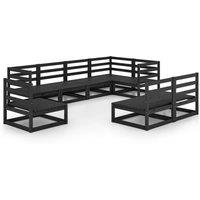 vidaXL 8 Piece Garden Lounge Set Black Solid Pinewood, Black