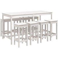 vidaXL 9 Piece Garden Bar Set White Solid Wood Pine, White