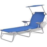 vidaXL Sun Lounger with Canopy Steel Blue, Blue