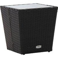 vidaXL Tea Table Black 41.5x41.5x43 cm Poly Rattan and Tempered Glass, Black