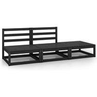 vidaXL 3 Piece Garden Lounge Set Black Solid Pinewood, Black