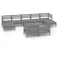 vidaXL 10 Piece Garden Lounge Set Grey Solid Wood Pine, Grey