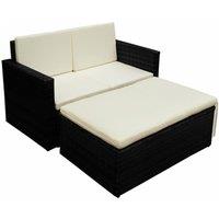 vidaXL 2 Piece Garden Lounge Set with Cushions Poly Rattan Black, Black