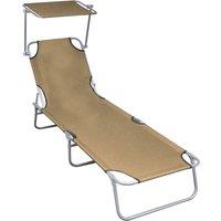 vidaXL Folding Sun Lounger with Canopy Taupe Aluminium, Brown
