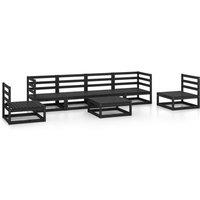vidaXL 7 Piece Garden Lounge Set Black Solid Pinewood, Black