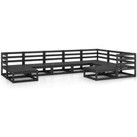 vidaXL 9 Piece Garden Lounge Set Black Solid Pinewood, Black