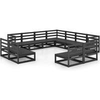 vidaXL 11 Piece Garden Lounge Set Black Solid Pinewood, Black