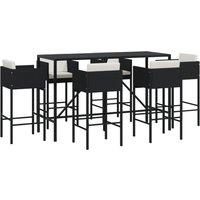 vidaXL 7 Piece Garden Bar Set with Cushions Black Poly Rattan, Black