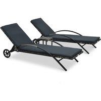 vidaXL Sun Loungers with Table Poly Rattan Anthracite, Grey