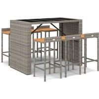 vidaXL 7 Piece Garden Bar Set Grey Poly Rattan& Solid Wood Acacia, Grey