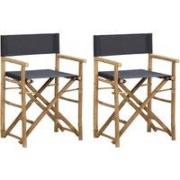 vidaXL Folding Director's Chairs 2 pcs Dark Grey Bamboo and Fabric, Grey