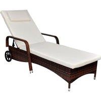 vidaXL Sun Lounger with Wheels Poly Rattan Brown, Brown