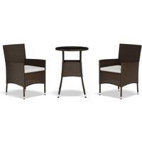 vidaXL 3 Piece Garden Bistro Set with Cushions Brown Poly Rattan, Brown
