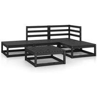 vidaXL 5 Piece Garden Lounge Set Black Solid Pinewood, Black