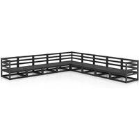 vidaXL 9 Piece Garden Lounge Set Black Solid Pinewood, Black