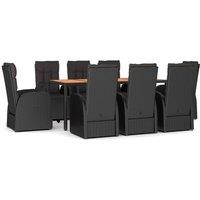 vidaXL 9 Piece Garden Dining Set Black Poly Rattan&Solid Wood Acacia, Black