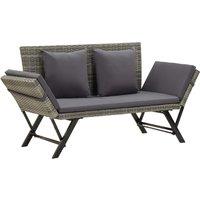 vidaXL Garden Bench with Cushions Grey 176 cm Poly Rattan, Grey