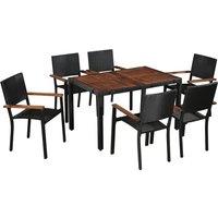 vidaXL 7 Piece Outdoor Dining Set Poly Rattan and Acacia Wood Black, Black